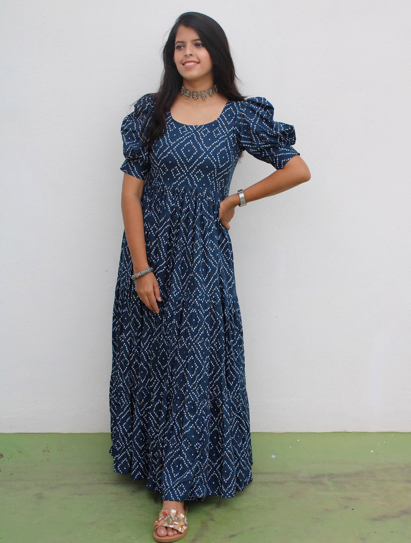 Bandhani print maxi dress