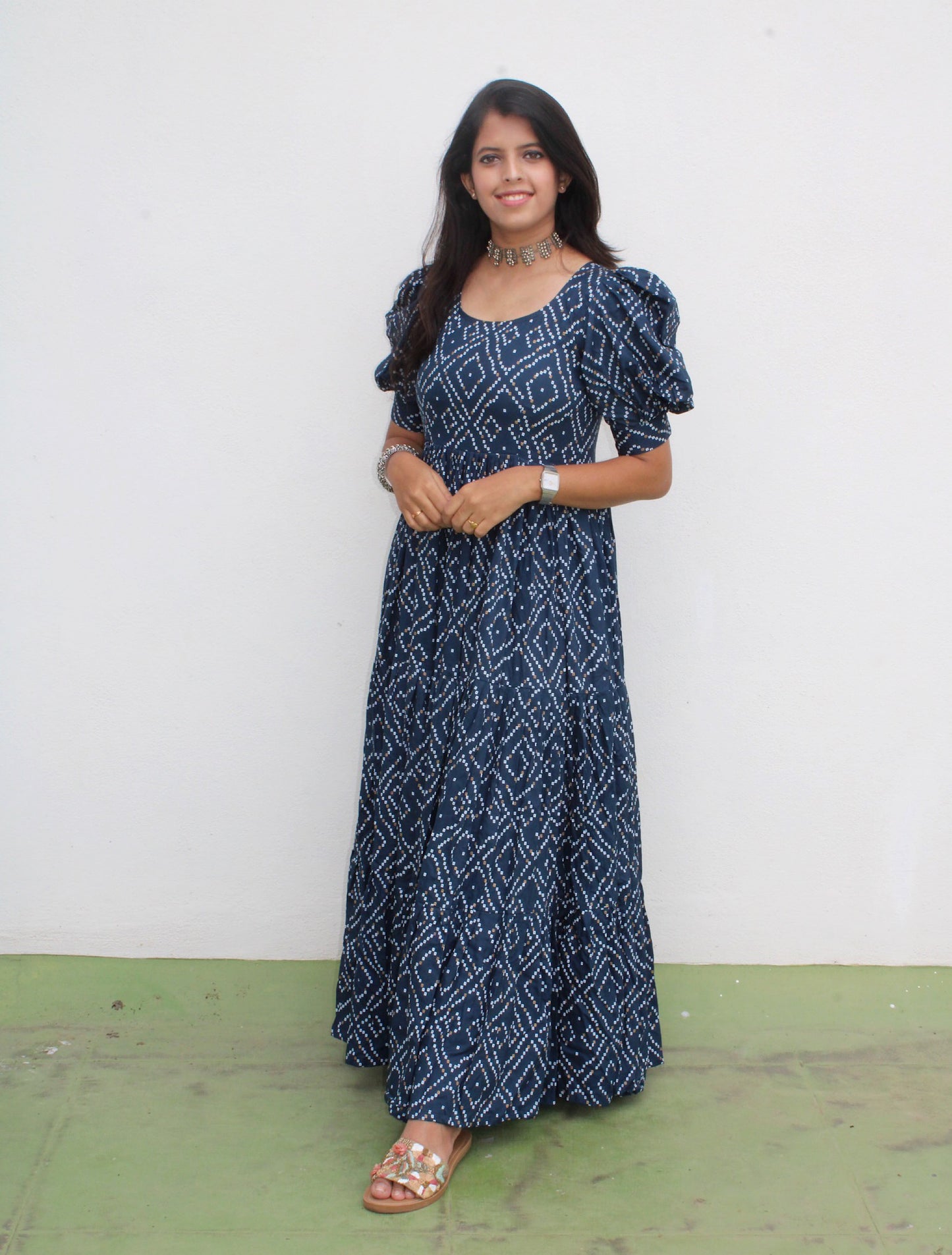 Bandhani print maxi dress