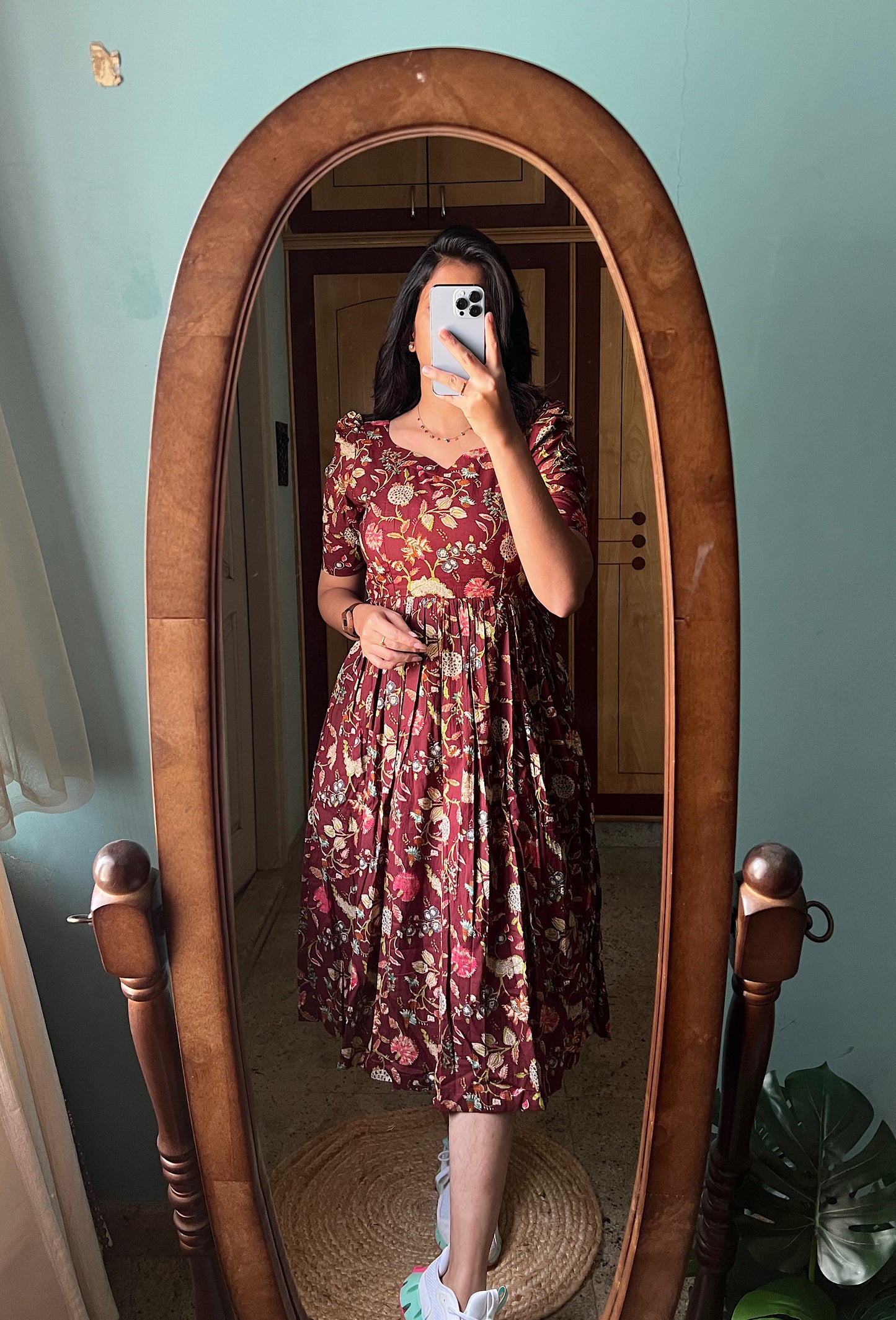 Brown floral cotton dress