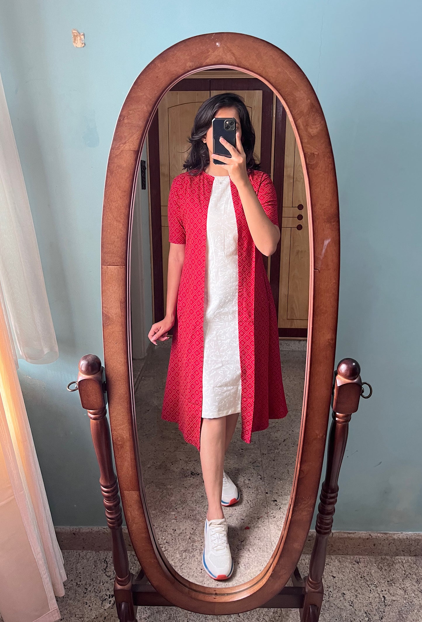 Red over coat dress